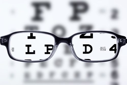 Reading eyeglasses and eye chart